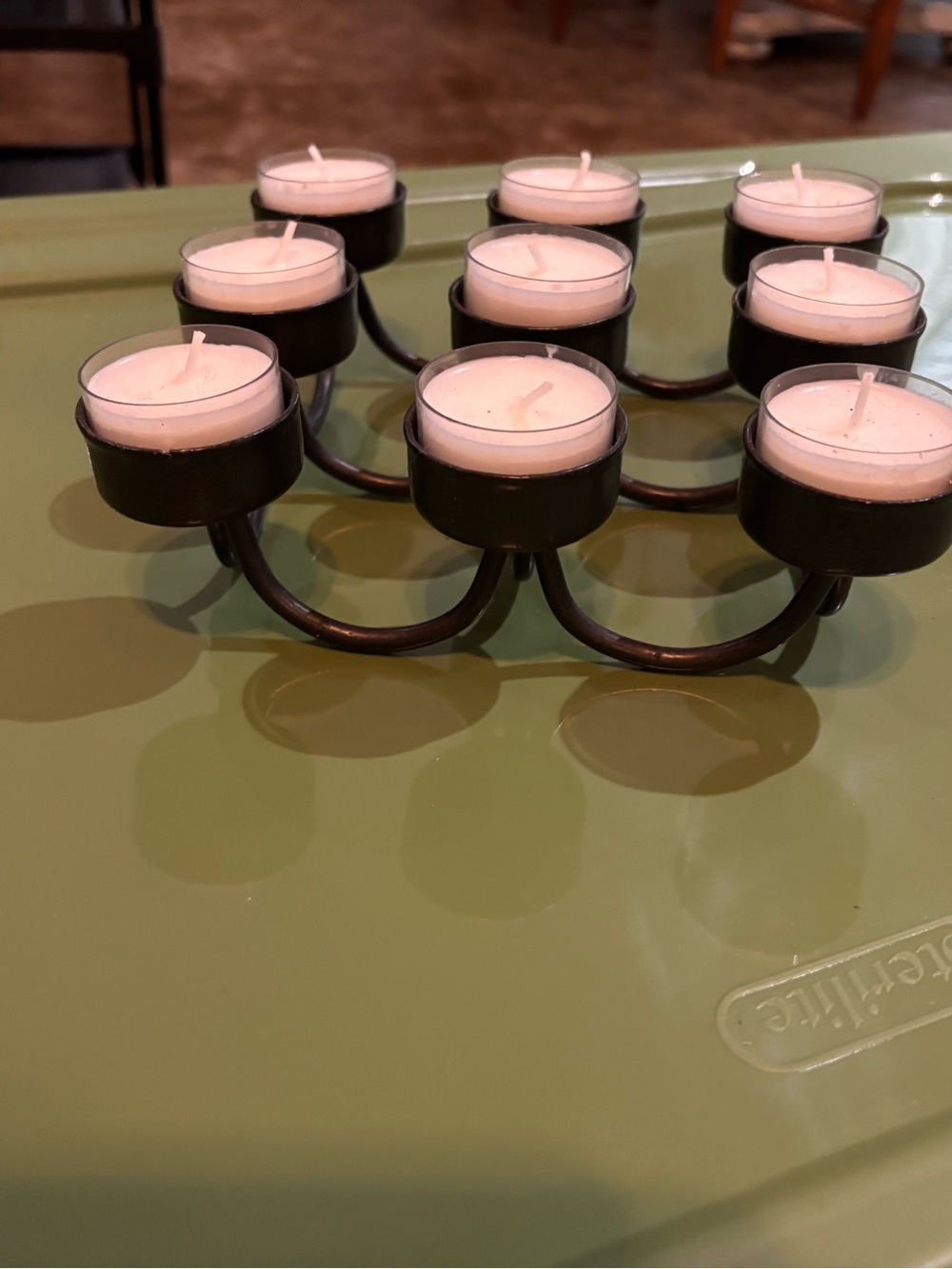 Black Metal Tea Light Candle Holder - 9 Cup Decorative Centerpiece